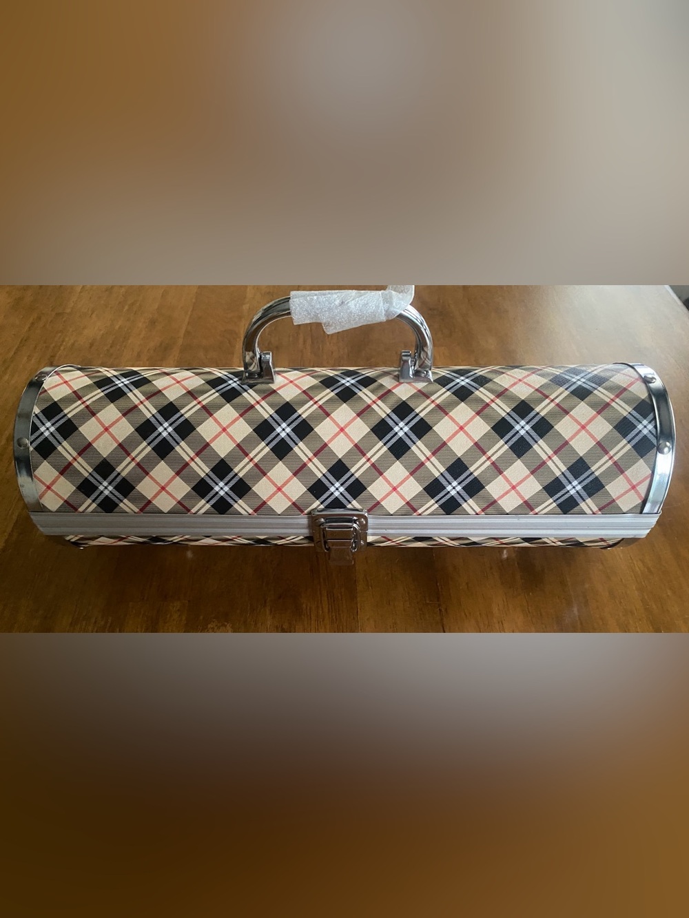 Primeware Gala Plaid Insulated Single Wine Bottle Carrier Case Hard Shell Purse